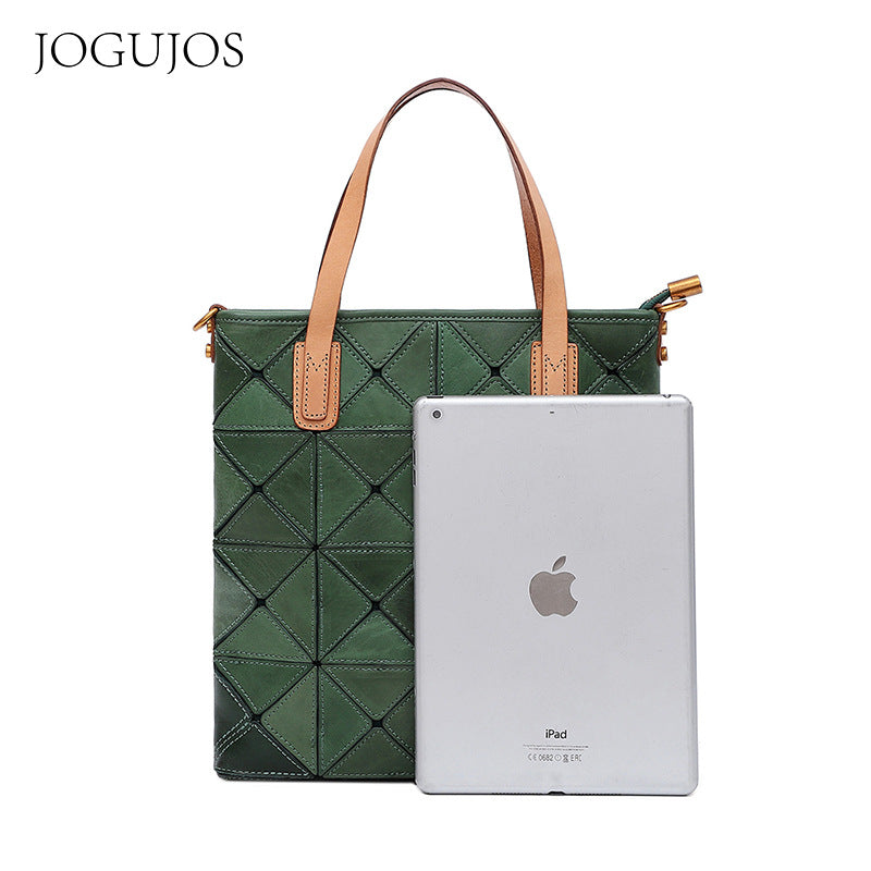 Women's Retro First Layer Cowhide Stitching Portable Shoulder Bags
