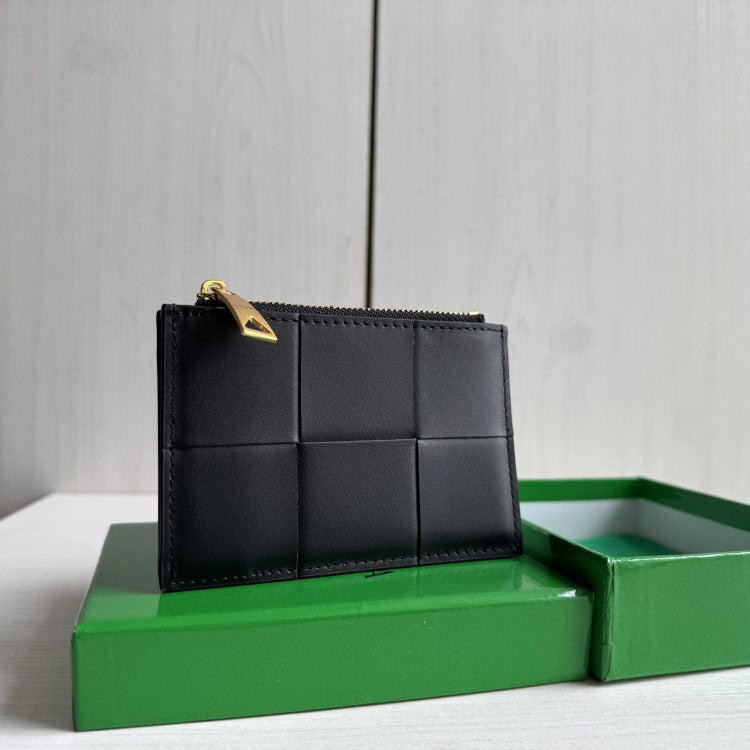 Women's Woven Sheepskin Zipper Genuine Leather Large Ladies Wallets