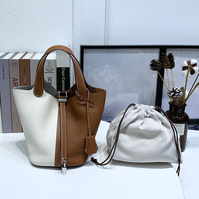 Women's Top Layer Cowhide Vegetable Basket Genuine Handbags