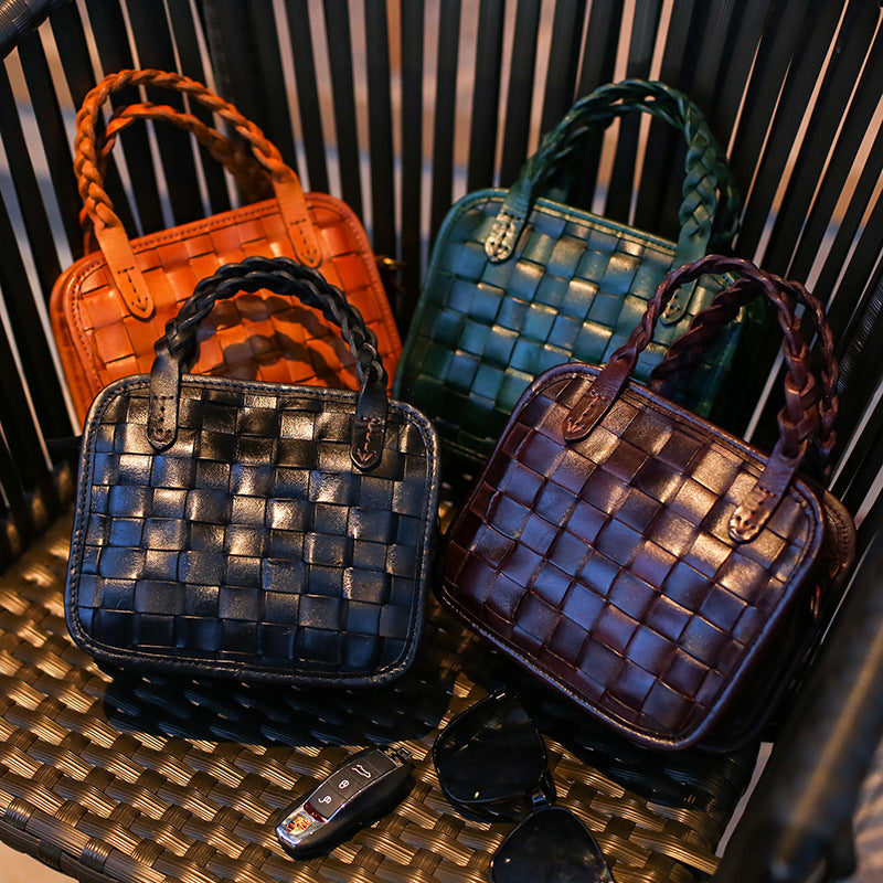 Women's Layer Vegetable Tanning Leather Hand-woven Genuine Bags