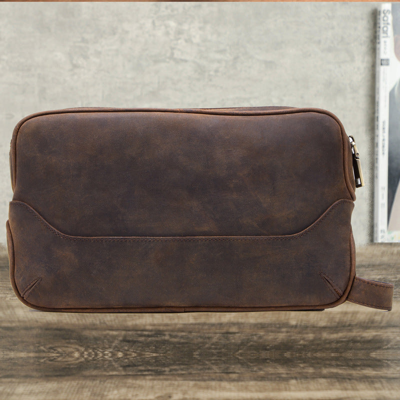 Men's Black Angel Wash Storage Crazy Horse Men's Handbags