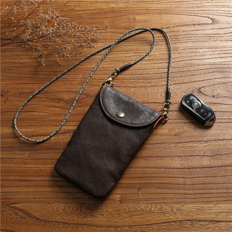 Women's & Men's Vegetable Tanned Leather Cowhide Mobile Mini Genuine Halter Crossbody Bags