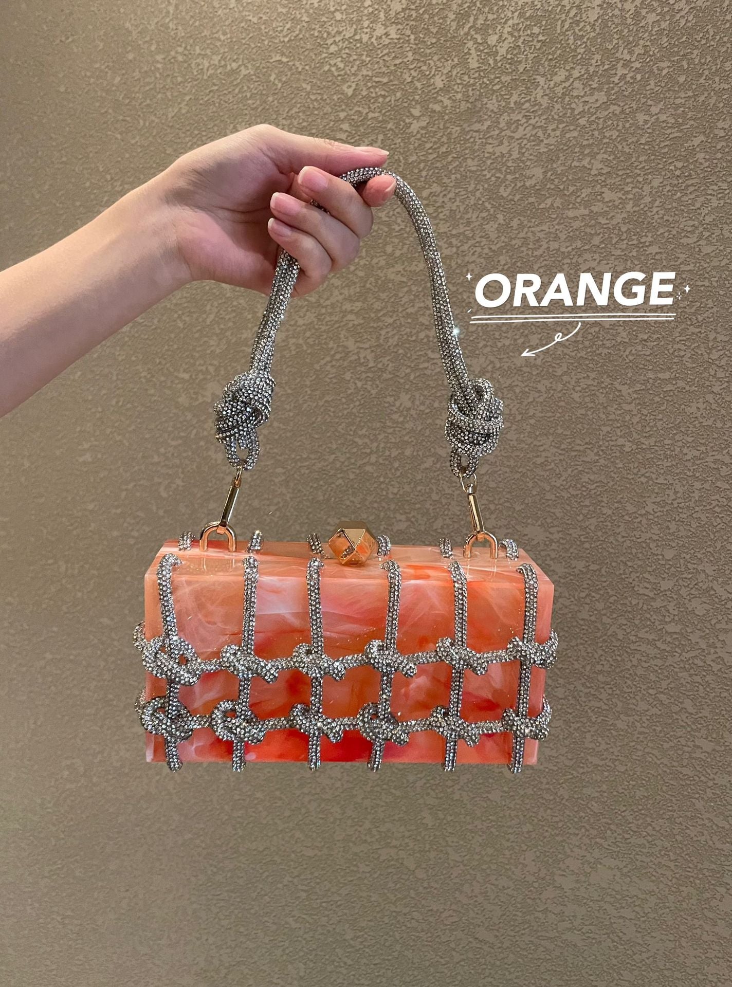 Women's Cloud Marble Acrylic Box Diamond Hand-woven Handbags
