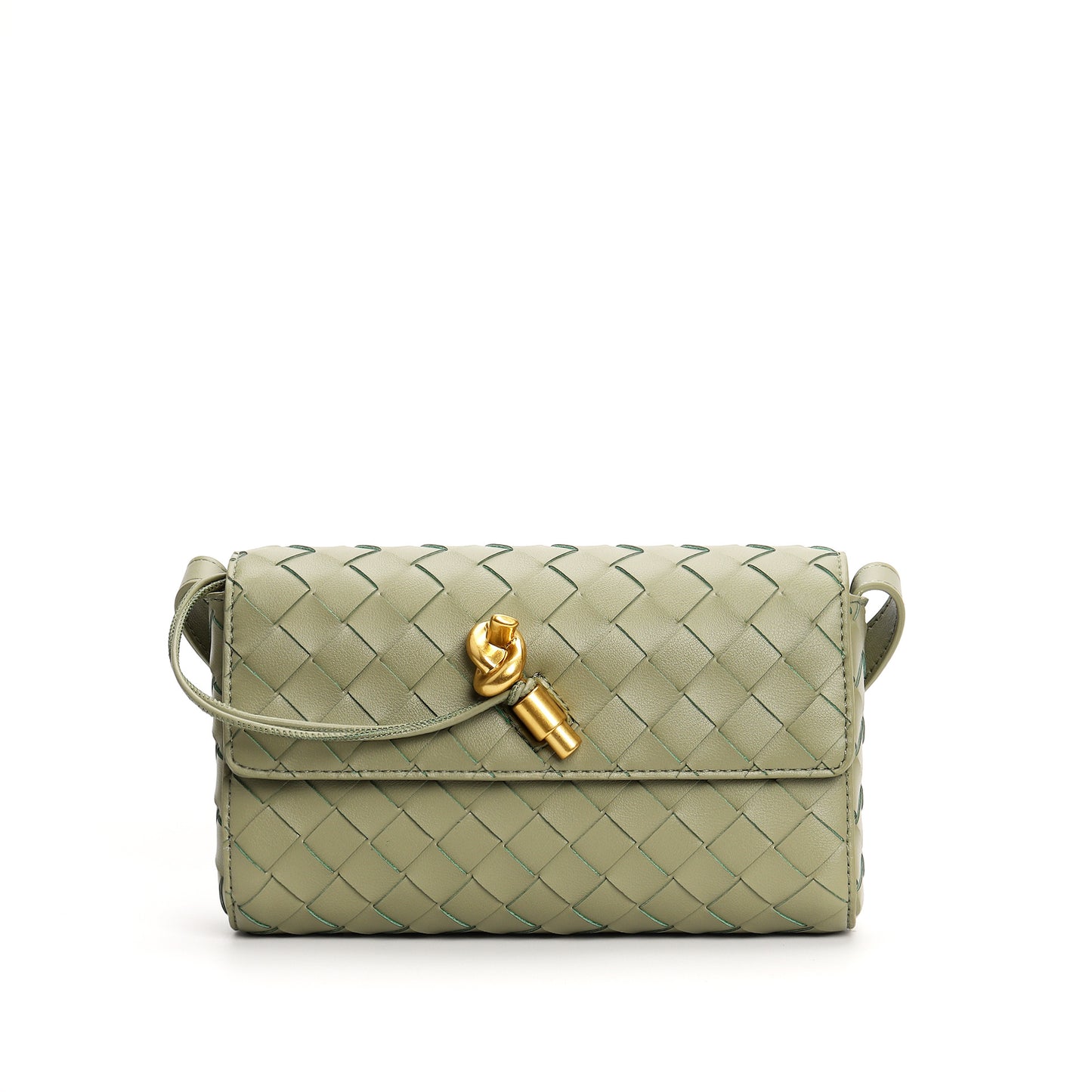 Woven Cowhide Golden Classic Style Rhombus Crossbody Bags