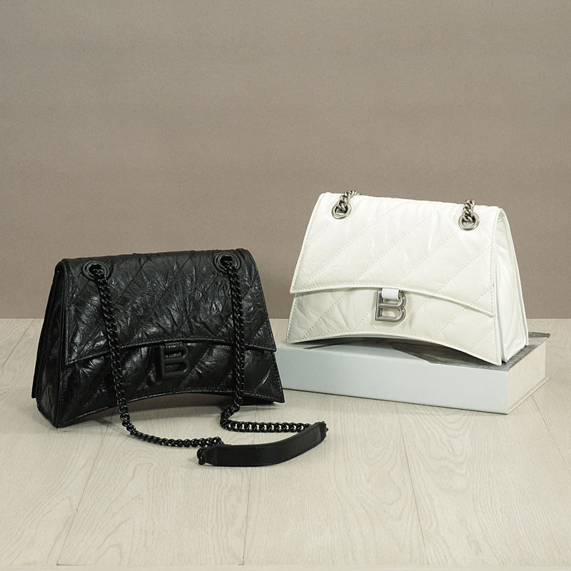Women's High-grade First Layer Cowhide Hourglass Pleated Bags