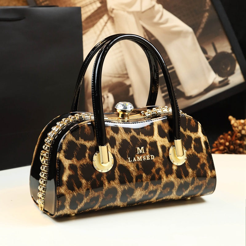 Women's Diamond Boston Pillow Personality Patent Leather Shoulder Bags