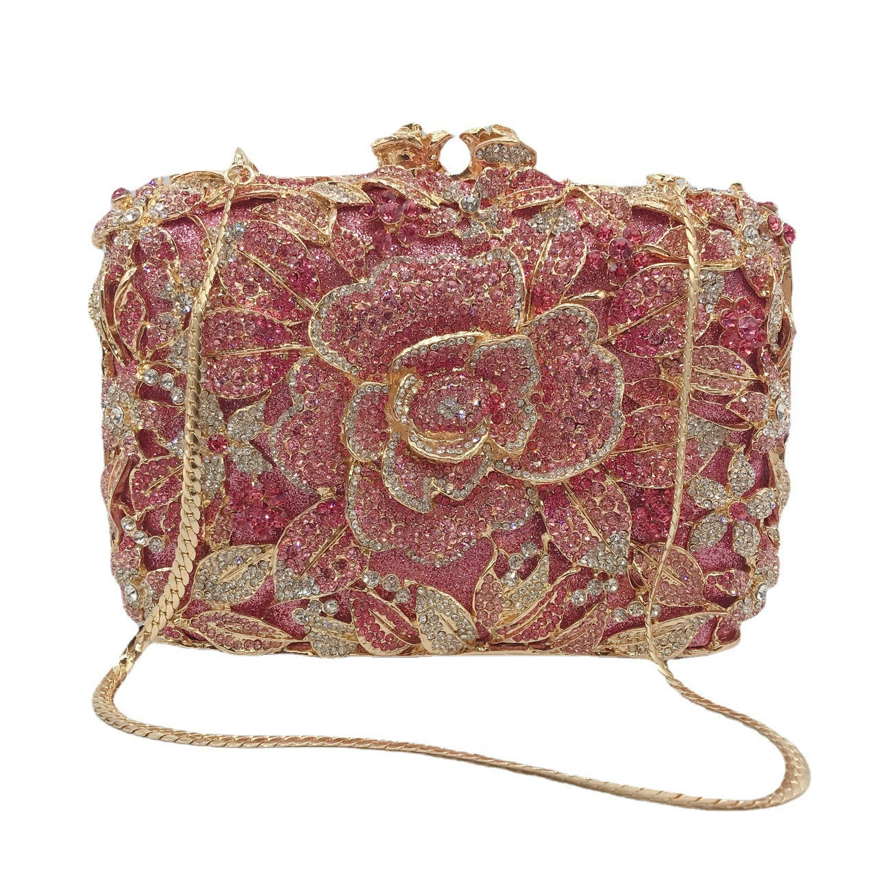 Women's Selected Diamond Hollow Pink Rose Banquet Evening Bags