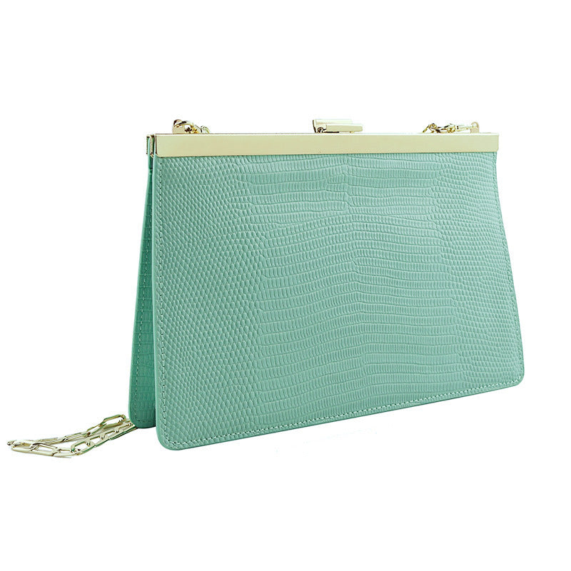 Women's Chain Design Lizard Pattern Clip Portable Crossbody Bags