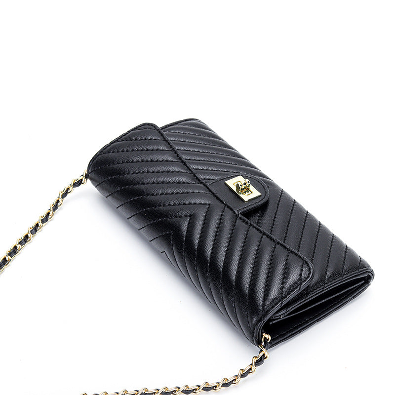 Women's Long Sheepskin Fashion Clutch Chain Leather Ladies Wallets