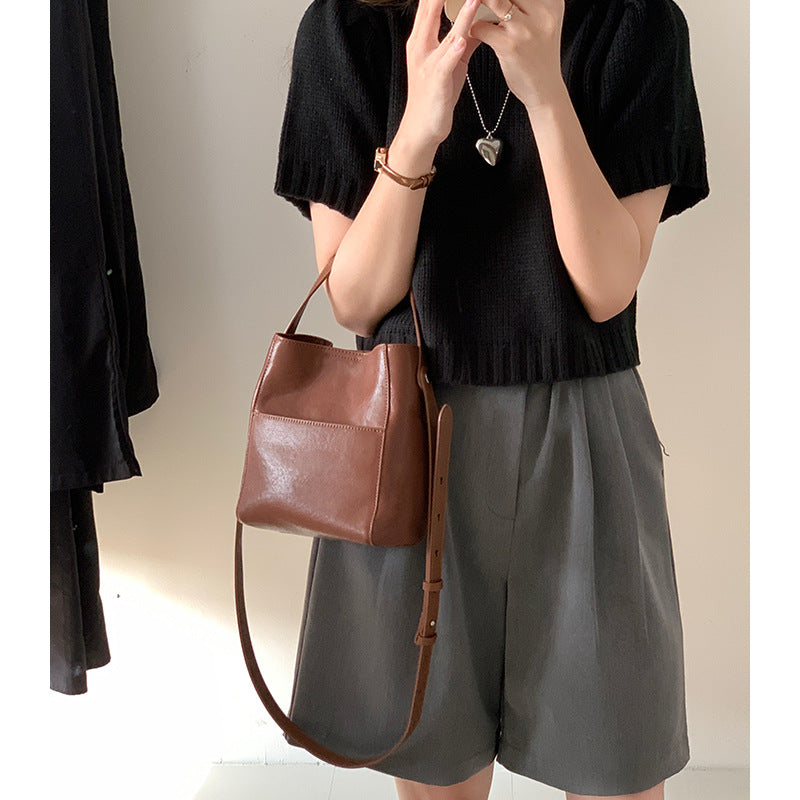 Women's Style Vegetable Tanning Leather Genuine Niche Crossbody Bags