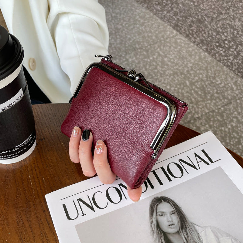 Women's Leather Short Folding Top Layer Cowhide Coin Purses