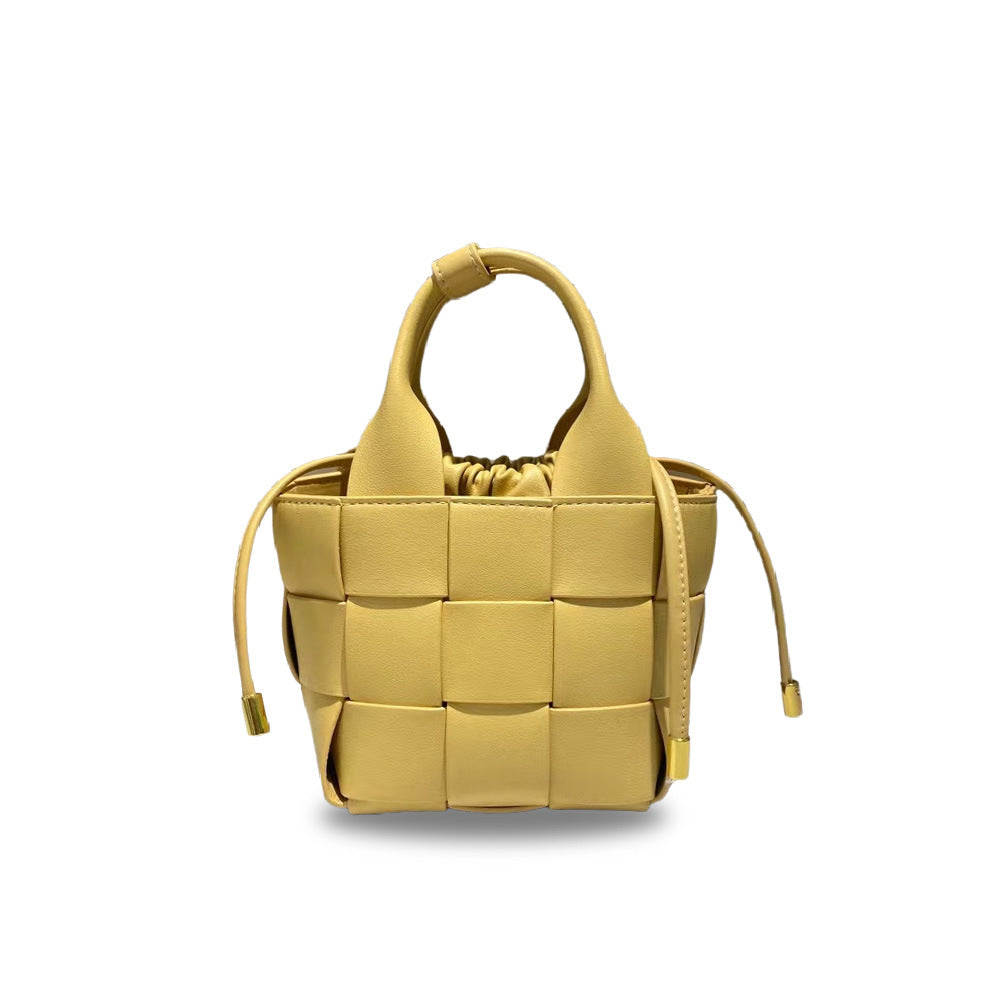 Women's Vegetable Basket Woven Leather Drawstring Composite Bags