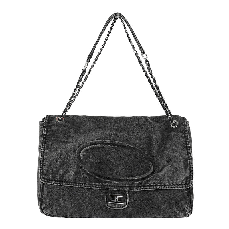 Women's Washed Denim Hobo Chain Jingle Large Crossbody Bags