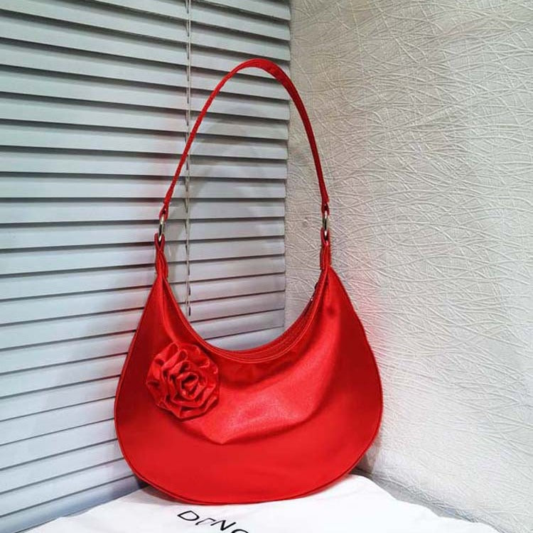 Women's Design Vintage Satin Selenodont Rose Flower Armpit Bags