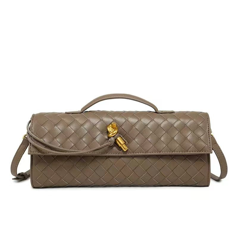 Hand-woven Soft Leather Dinner Baguette Long Crossbody Bags