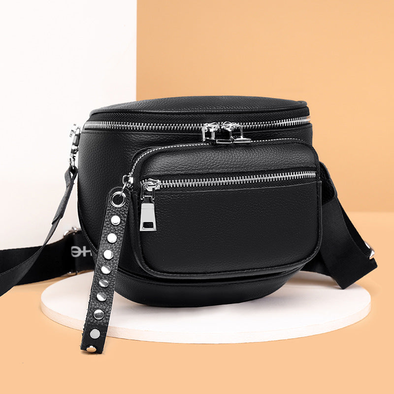 Women's Genuine Leather Fashion Saddle Black First Crossbody Bags