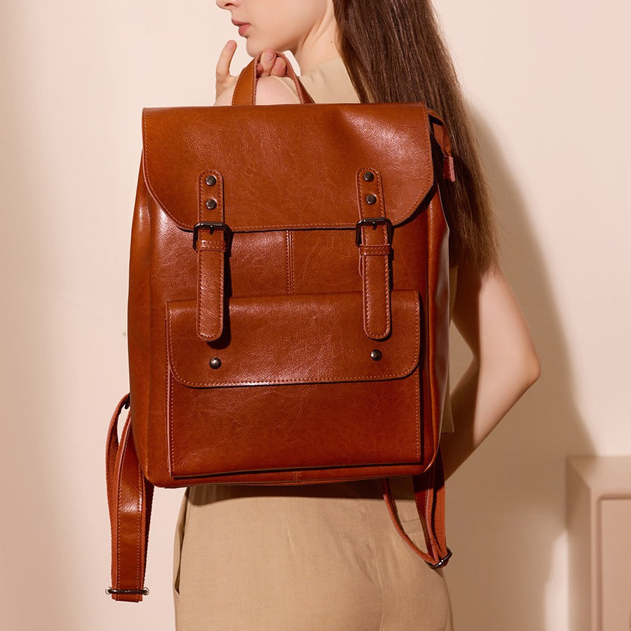 Women's Large Capacity British Style Retro Neutral Genuine Leather Backpacks