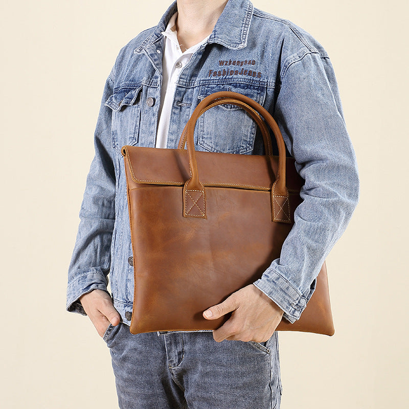 Men's Leather Portable Inch Computer First Layer Bags
