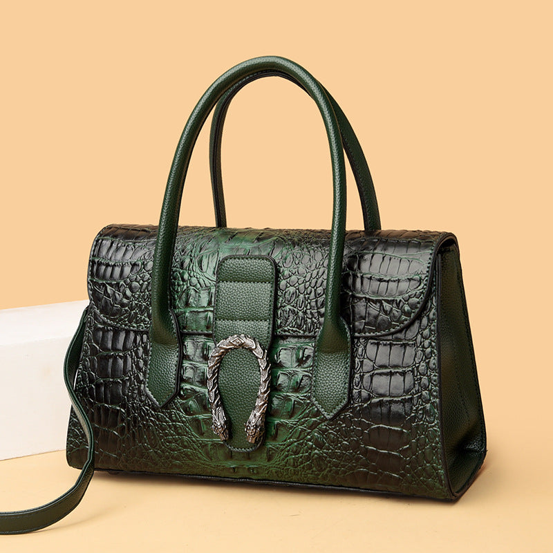 Women's Trendy Top Layer Cowhide Crocodile Pattern Handbags