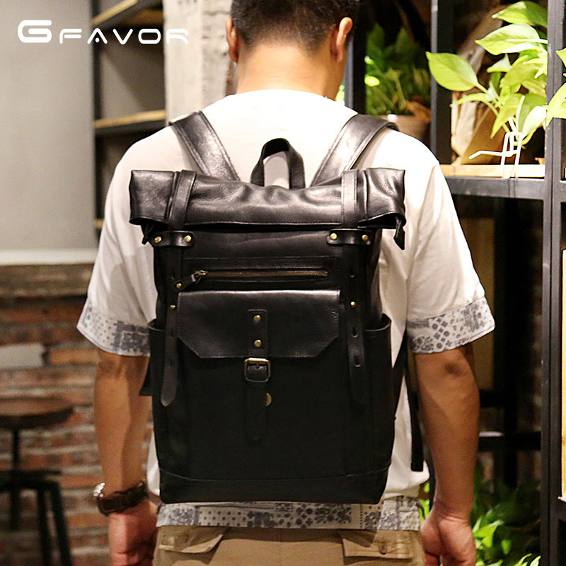 Men's Horse Leather Large Capacity Genuine First Backpacks