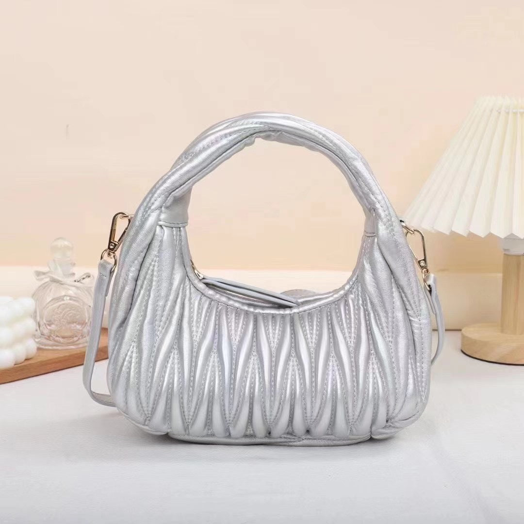 Women's Hand Holding Summer Pleated Crescent Cloud Crossbody Bags