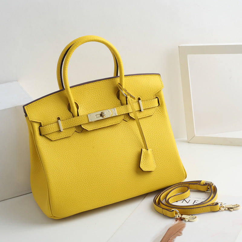 Women's Lychee Pattern Kelly Genuine Leather First Handbags