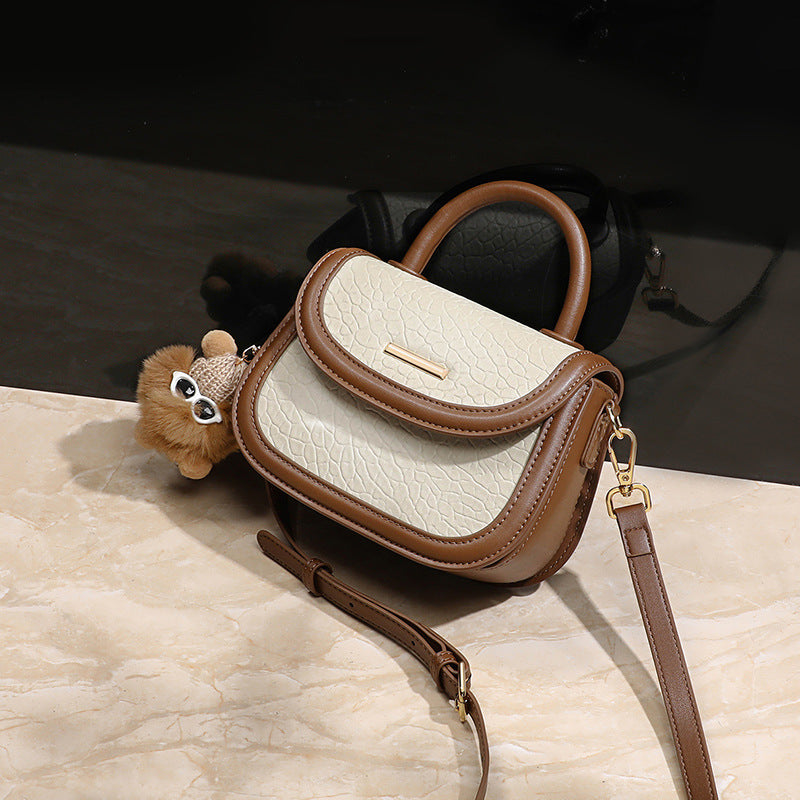 Women's Fashion Real Leather Contrast Color Saddle Bags