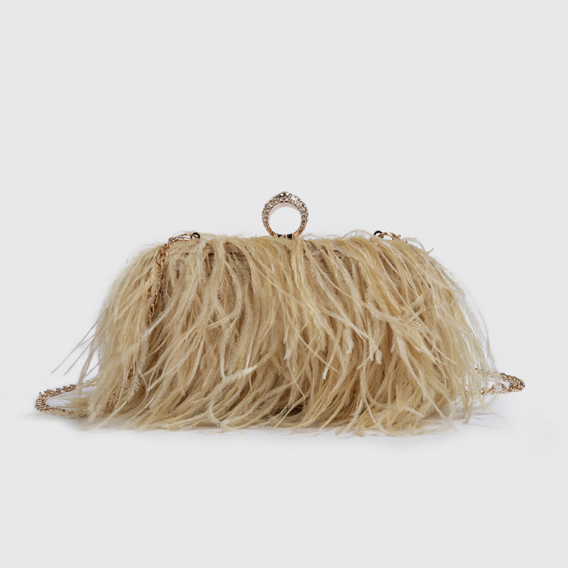 Women's Ostrich Feather Box Chain Single Fluff Evening Bags