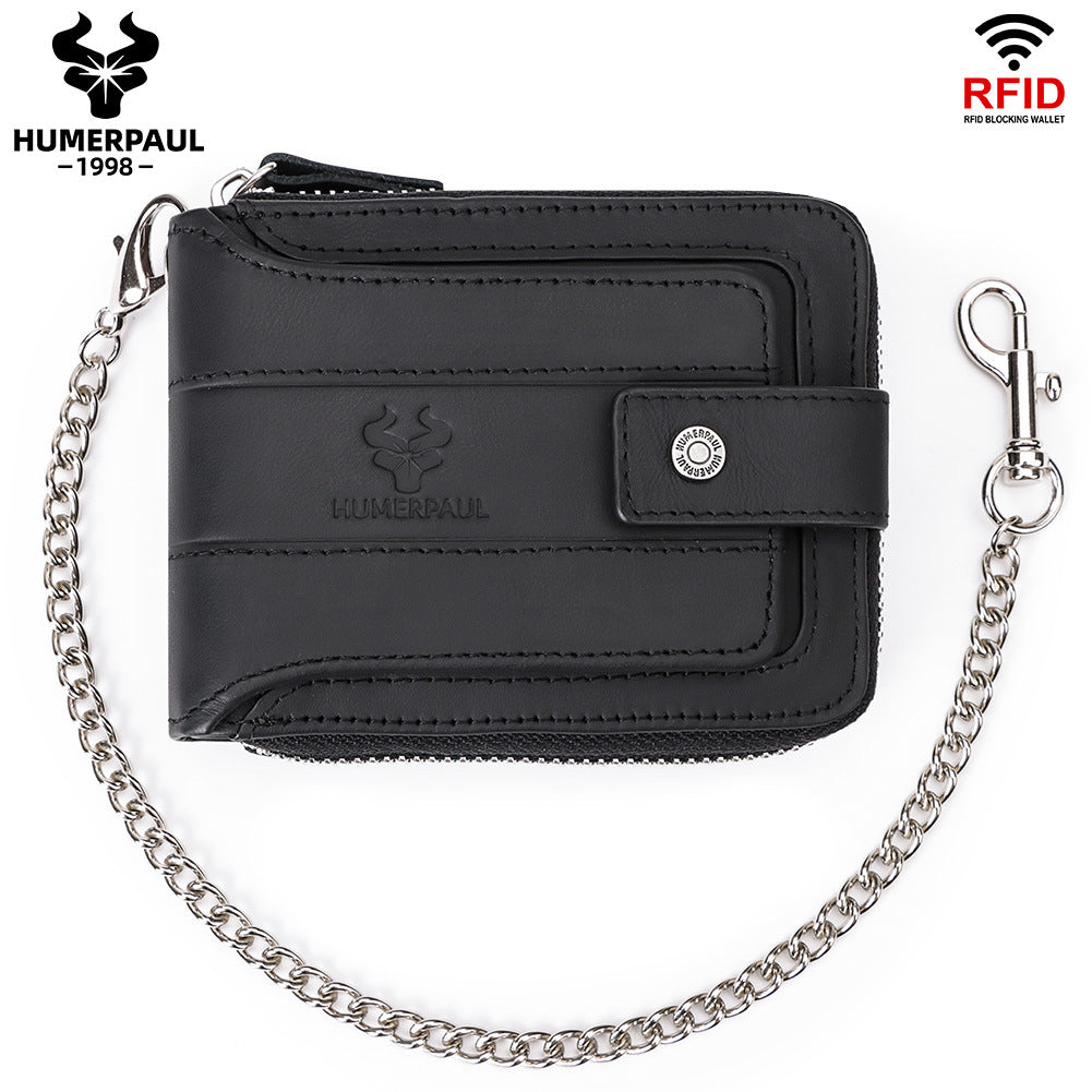Men's First Layer Cowhide Zipper Horizontal Genuine Men's Wallets