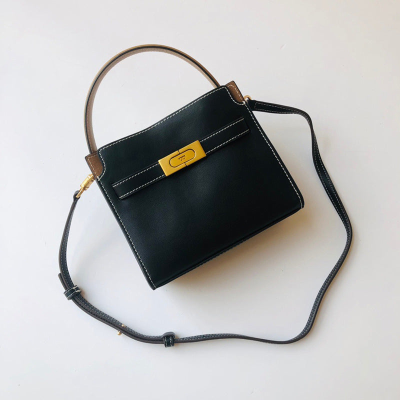 Women's Layer Leather Contrast Color Stitching Single Shoulder Bags