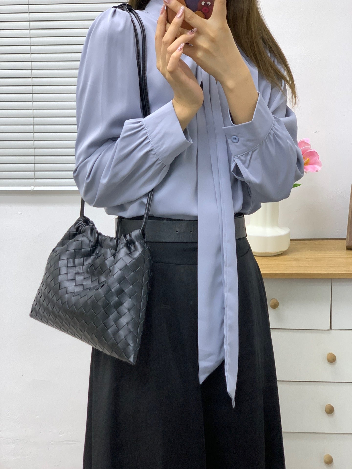 Women's Sheepskin Woven Garbage Clutch Drawstring Lucky Shoulder Bags