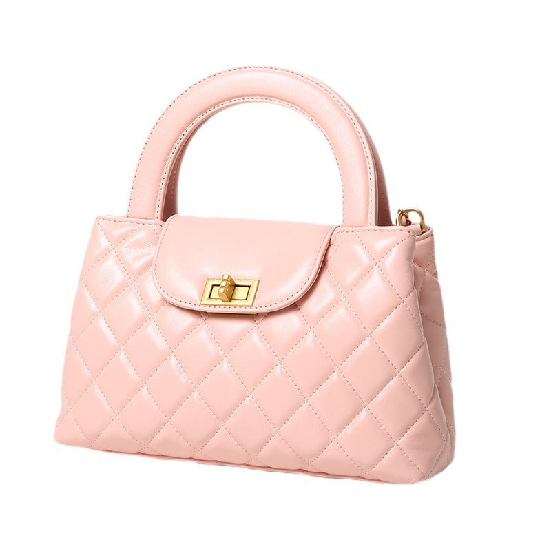 Layer Cowhide Versatile Classic Style Rhombus Chain Bags