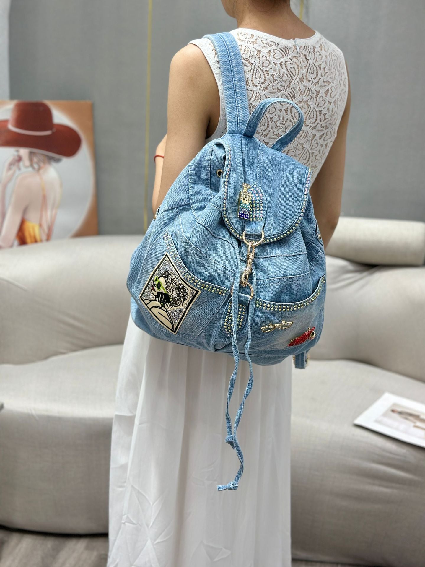 Women's Korean Fashion Jean Leisure Denim Canvas Backpacks