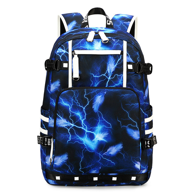 Men's Fashion Trend Lightning Printing Element Large Backpacks