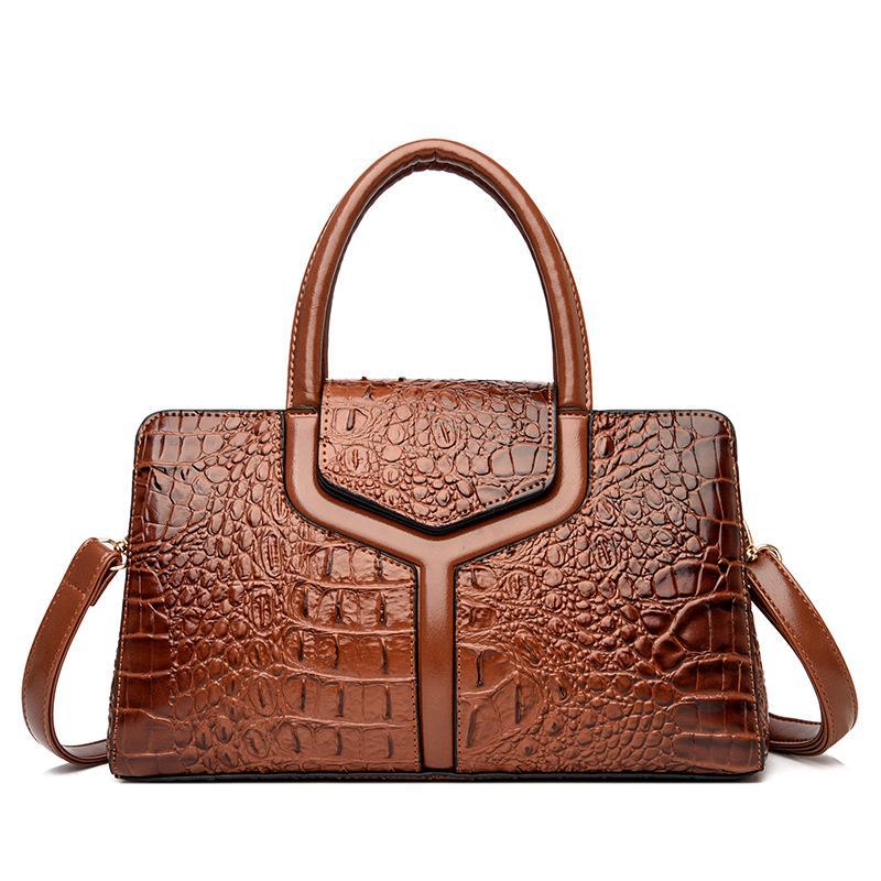 Women's Quality Crocodile Pattern Fashion Retro Large Handbags