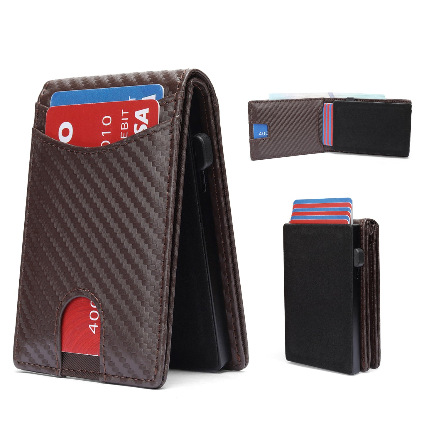 Men's Carbon Fiber American Gold Clip Bifold Men's Wallets