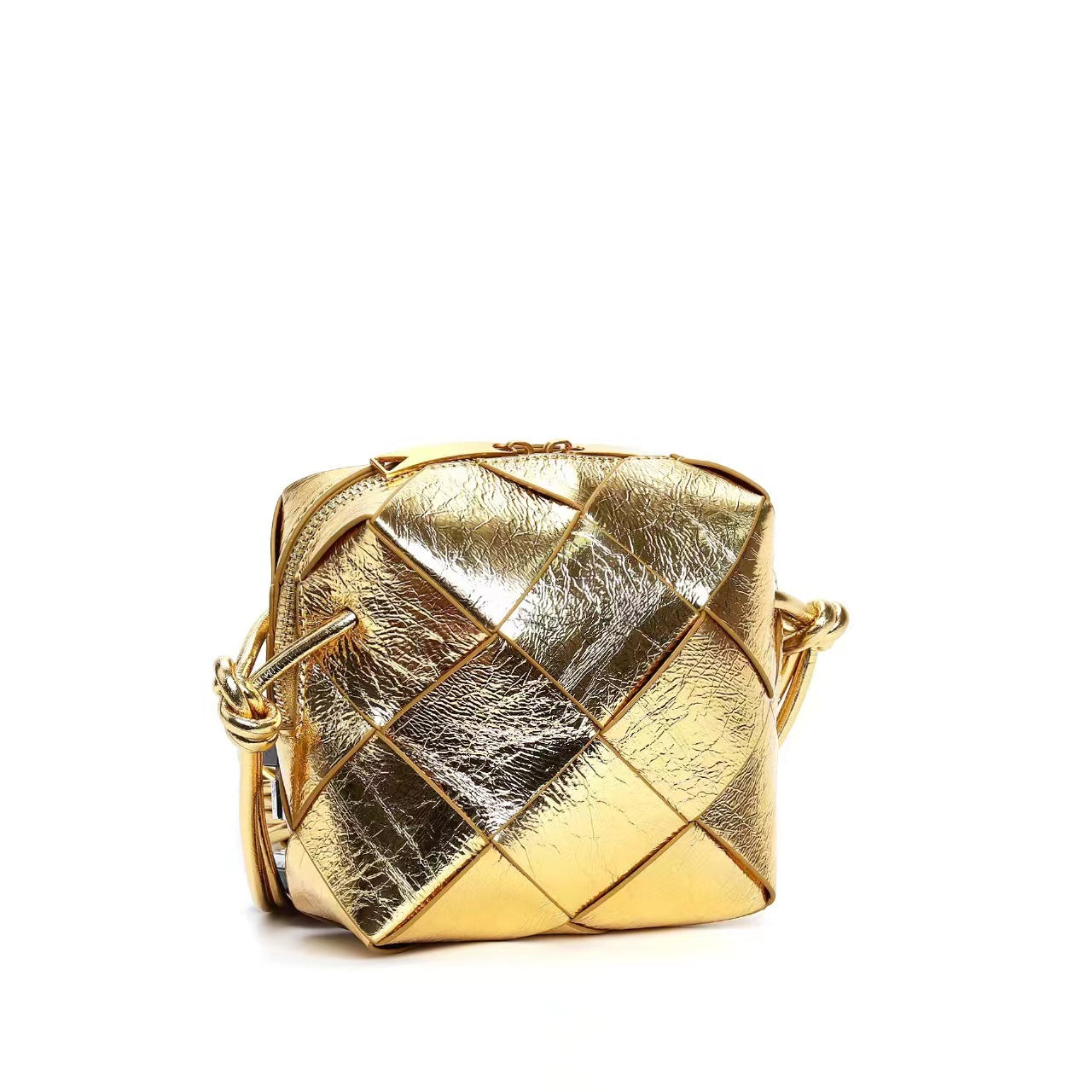 Women's Woven High-grade Genuine Leather Plaid Lunch Crossbody Bags