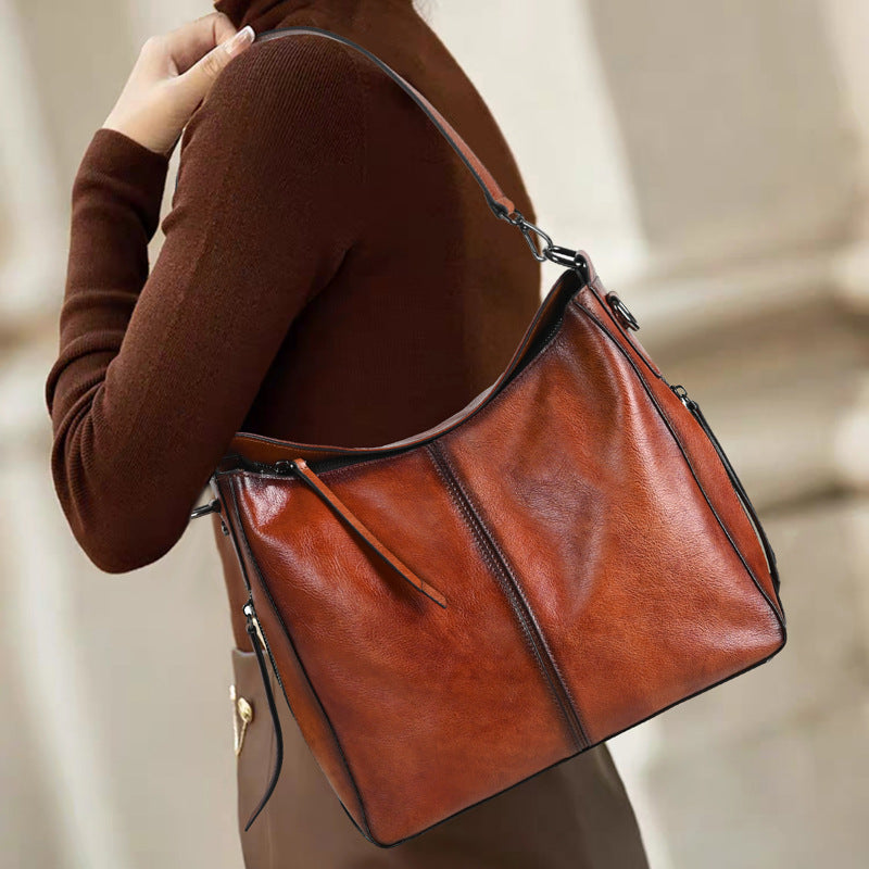 Women's First Layer Cowhide Large Capacity Soft Armpit Bags