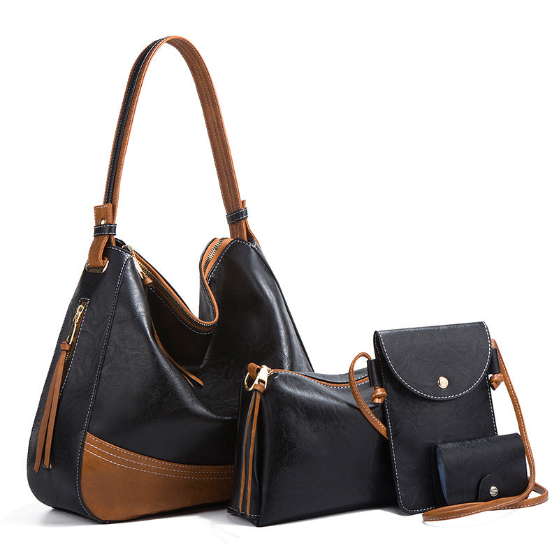 Women's Simple Color Matching Portable Fashionable Large Shoulder Bags