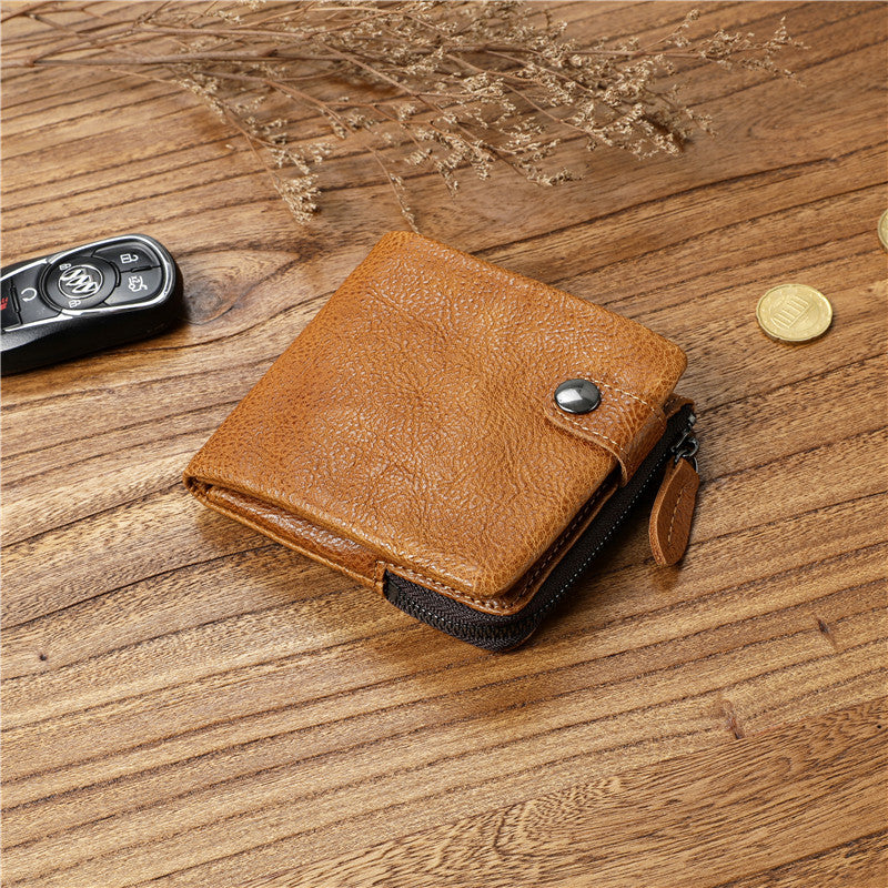Men's Vegetable Tanned Cowhide Leisure Vertical Green Men's Wallets