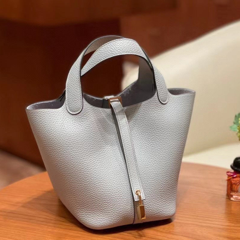Women's Imported Vegetable Basket Genuine Leather Litchi Handbags