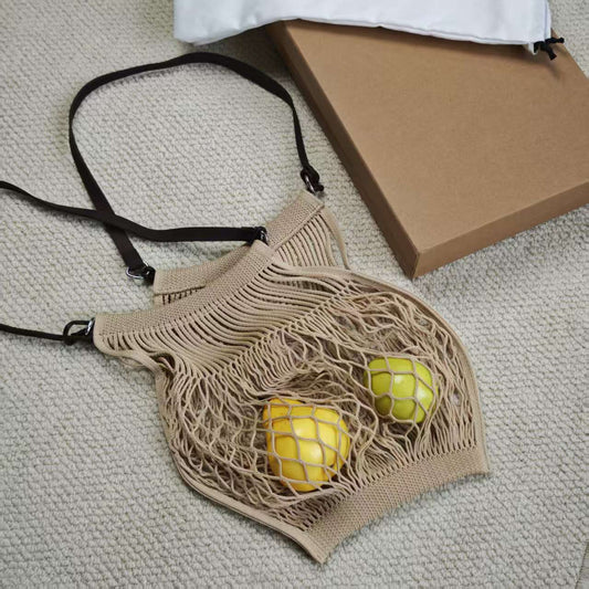 Women's Vegetable Tanned Leather Net Fishnet Woven Shoulder Bags