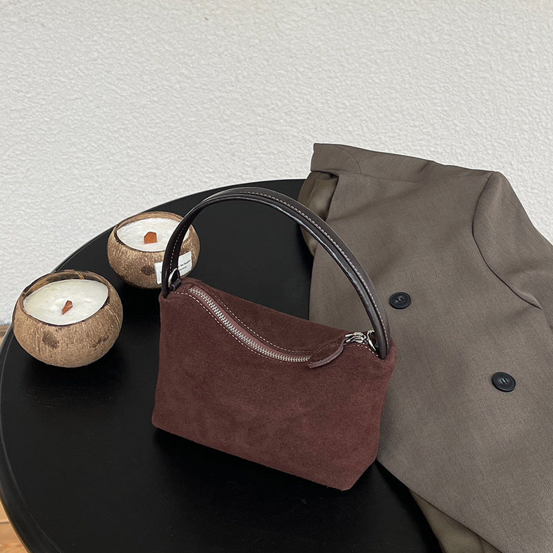 Women's High-grade Suede Cowhide Lunch Box Retro Crossbody Bags