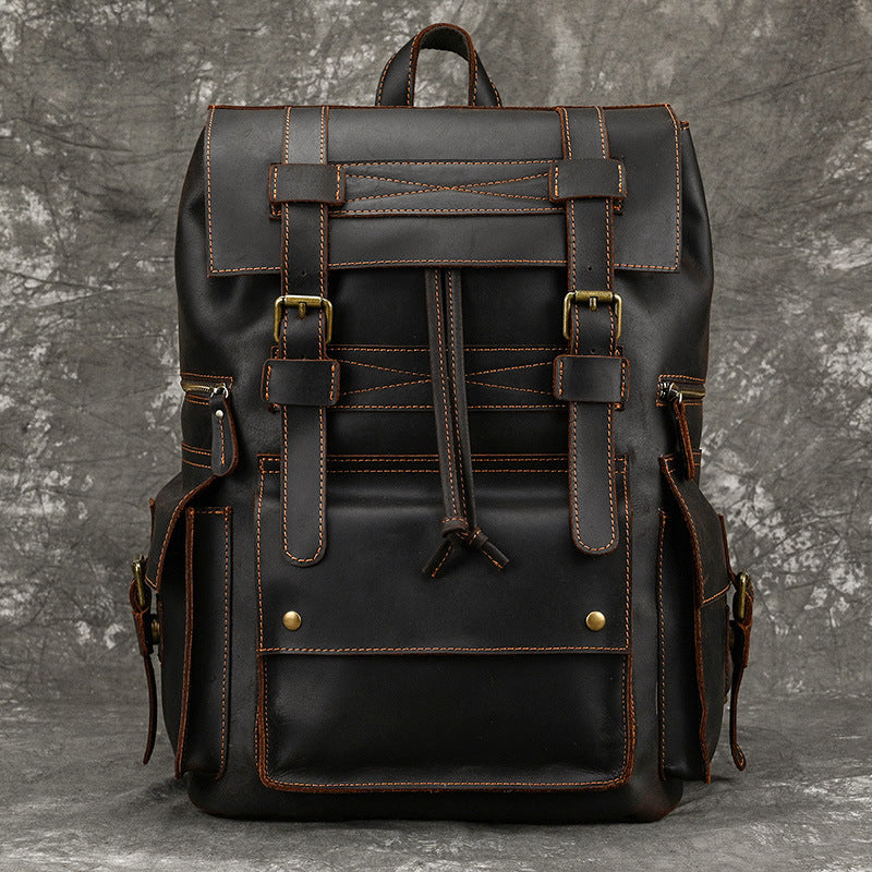 Men's Vintage Crazy Horse Leather Large Capacity Backpacks