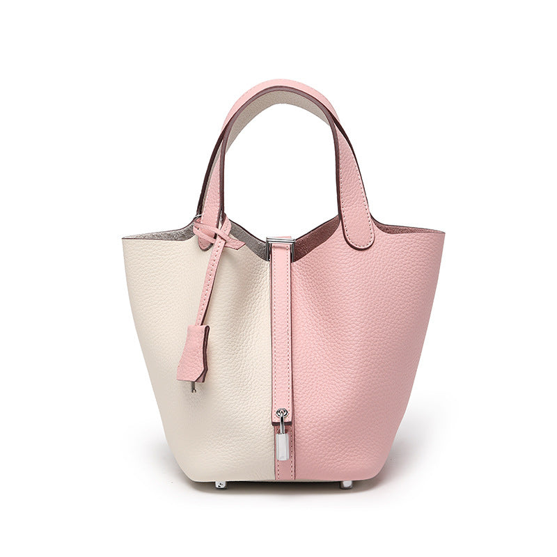 Women's Quality First Layer Cowhide Niche Basket Leather Large Bags