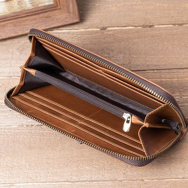 Women's & Men's & Horse Leather Long Two-fold Genuine Pure First Layer Men's Wallets