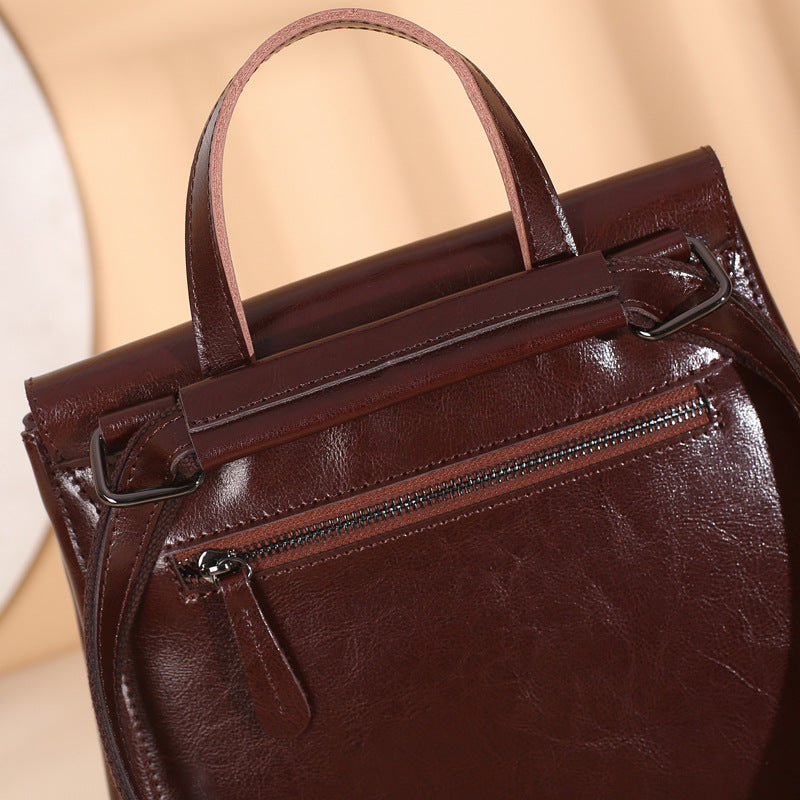 Women's Oil Wax Cowhide Leather Fashion Backpacks