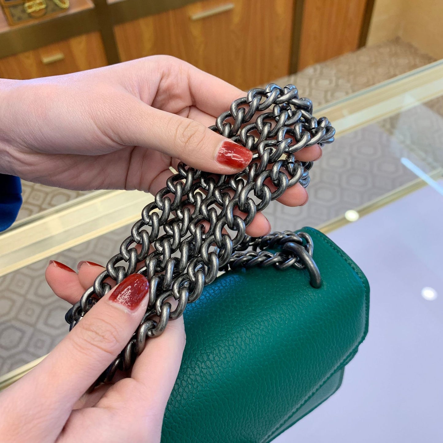 Women's Genuine Leather Dionysian Chain Design Underarm Arm Bags