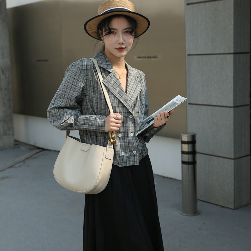 Simple Fashion Genuine Leather Solid Color Shoulder Bags