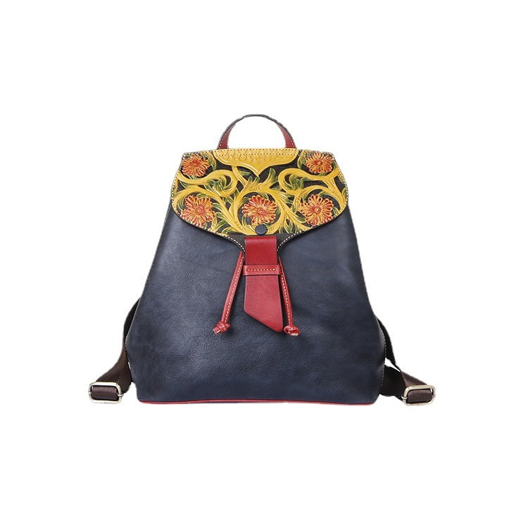 Women's Vintage First Layer Cowhide Embossed Personalized Backpacks